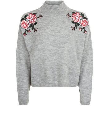 Pale Grey Floral Embroidered Funnel 
