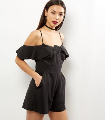 new look black lace playsuit