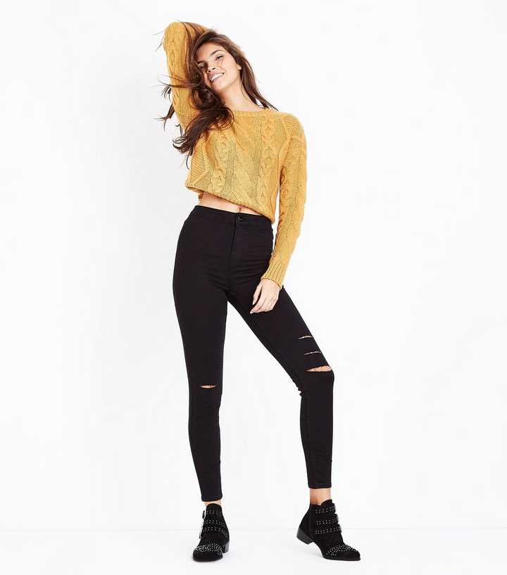 Black Super High Waist Super Skinny Ripped Knee Hallie Jeans