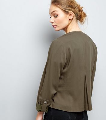 Khaki Waterfall Rolled Sleeve Blazer New Look