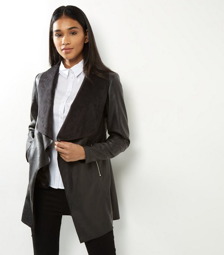 Black Leather Look Waterfall Jacket Best