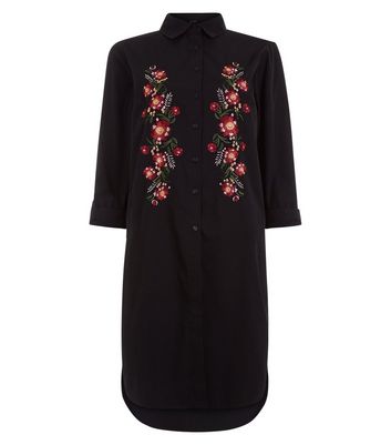 black embroidered shirt dress