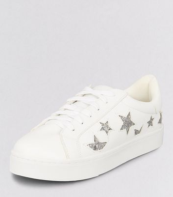 White Glitter Star Trainers | New Look