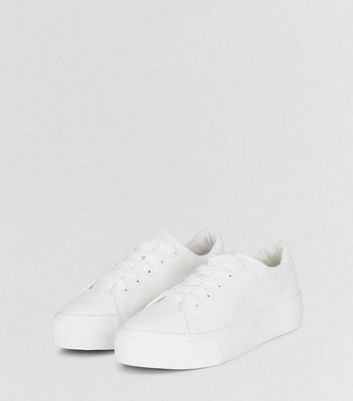White Lace Up Platform Trainers | New Look