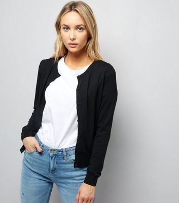 black crew neck cardigan womens