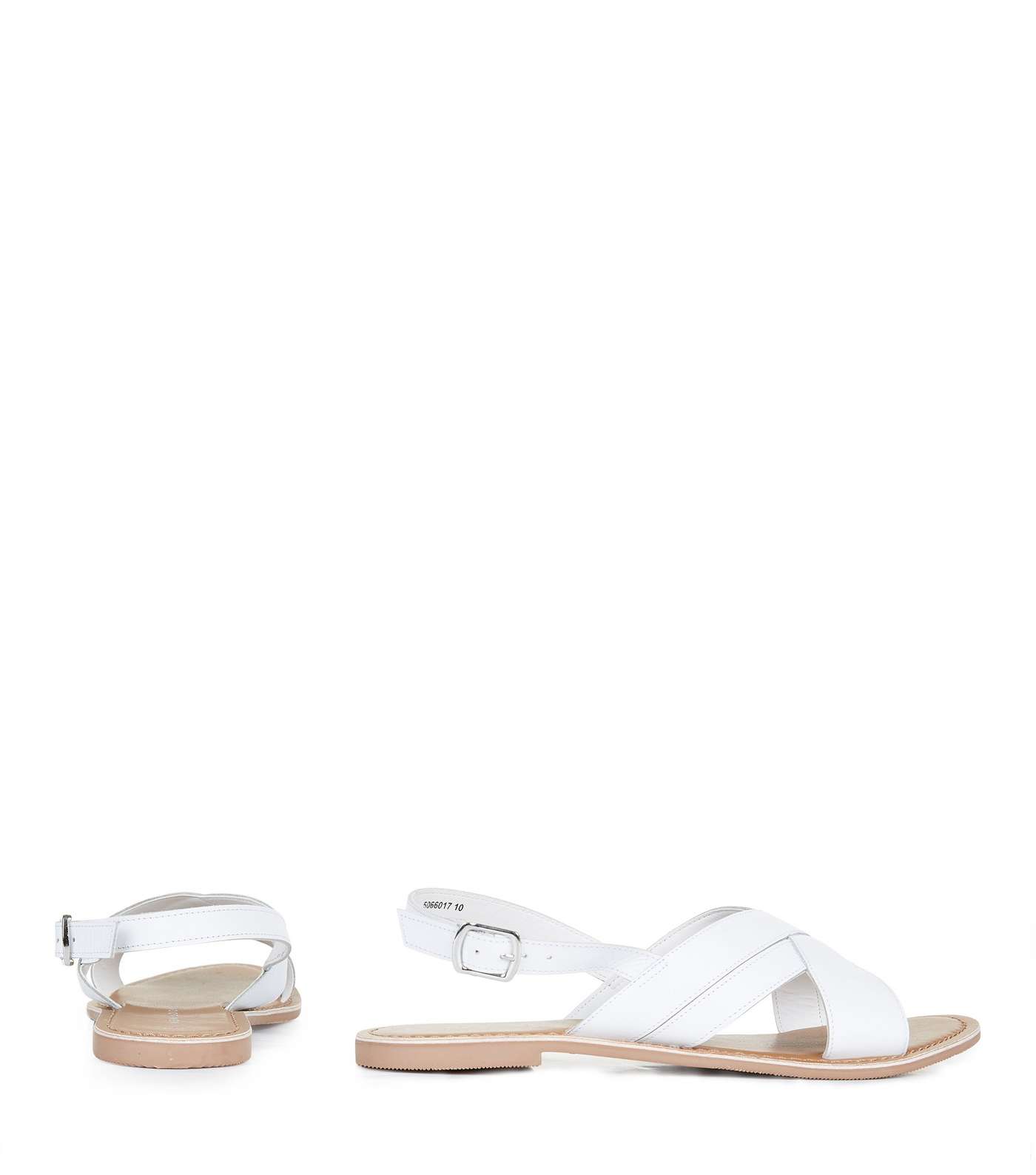 White Leather Cross Strap Slingback Sandals Image 3
