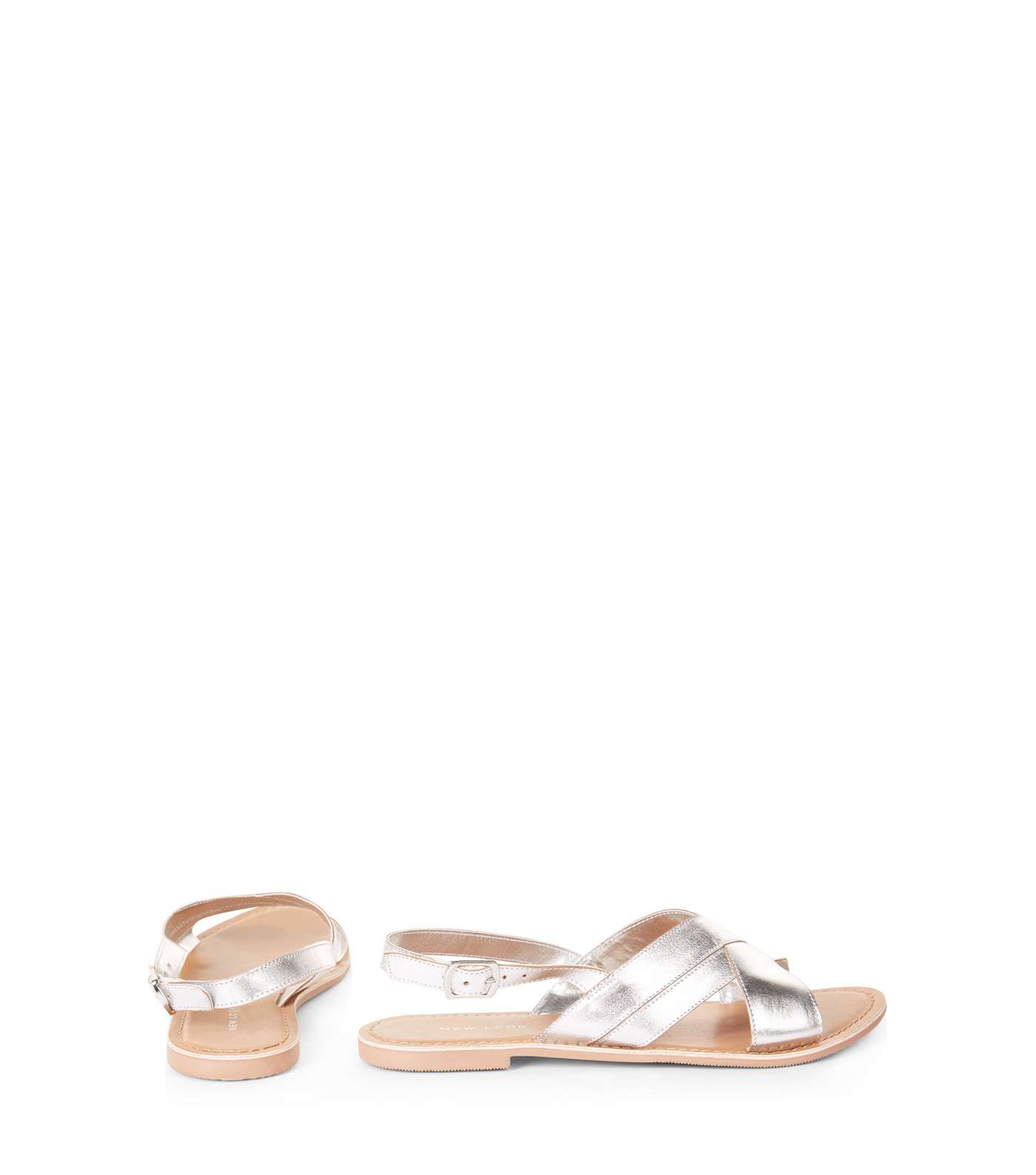 Silver Leather Cross Strap Slingback Sandals Image 4