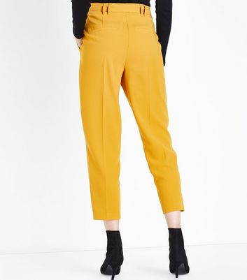 Mustard Yellow Tie Waist Trousers New Look