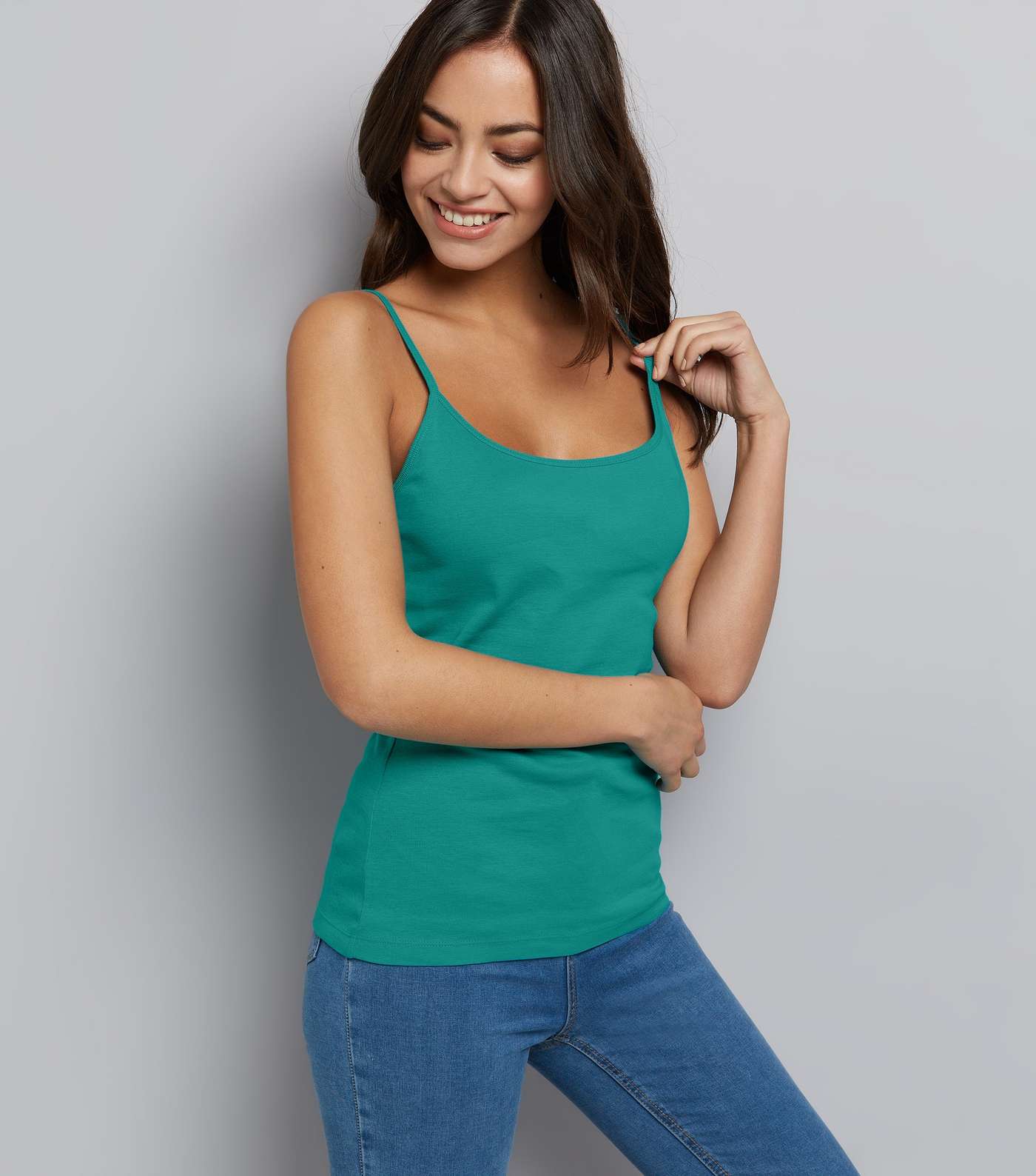 Turquoise Blue Shoestring Strap Cami Top