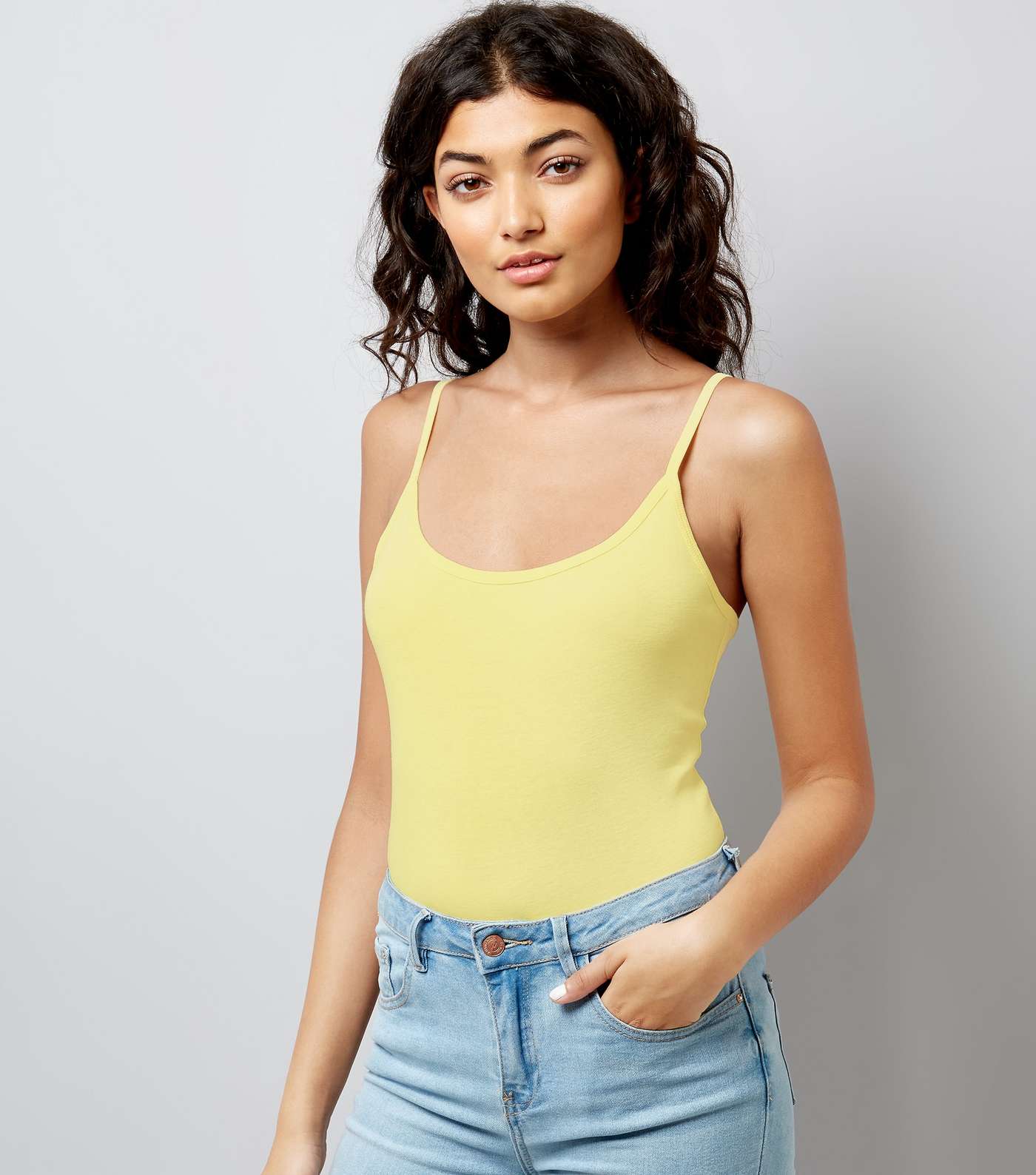 Pale Yellow Shoestring Strap Cami Top