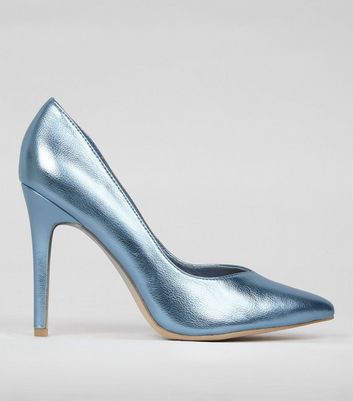 Blue Metallic Pointed Court Shoes 