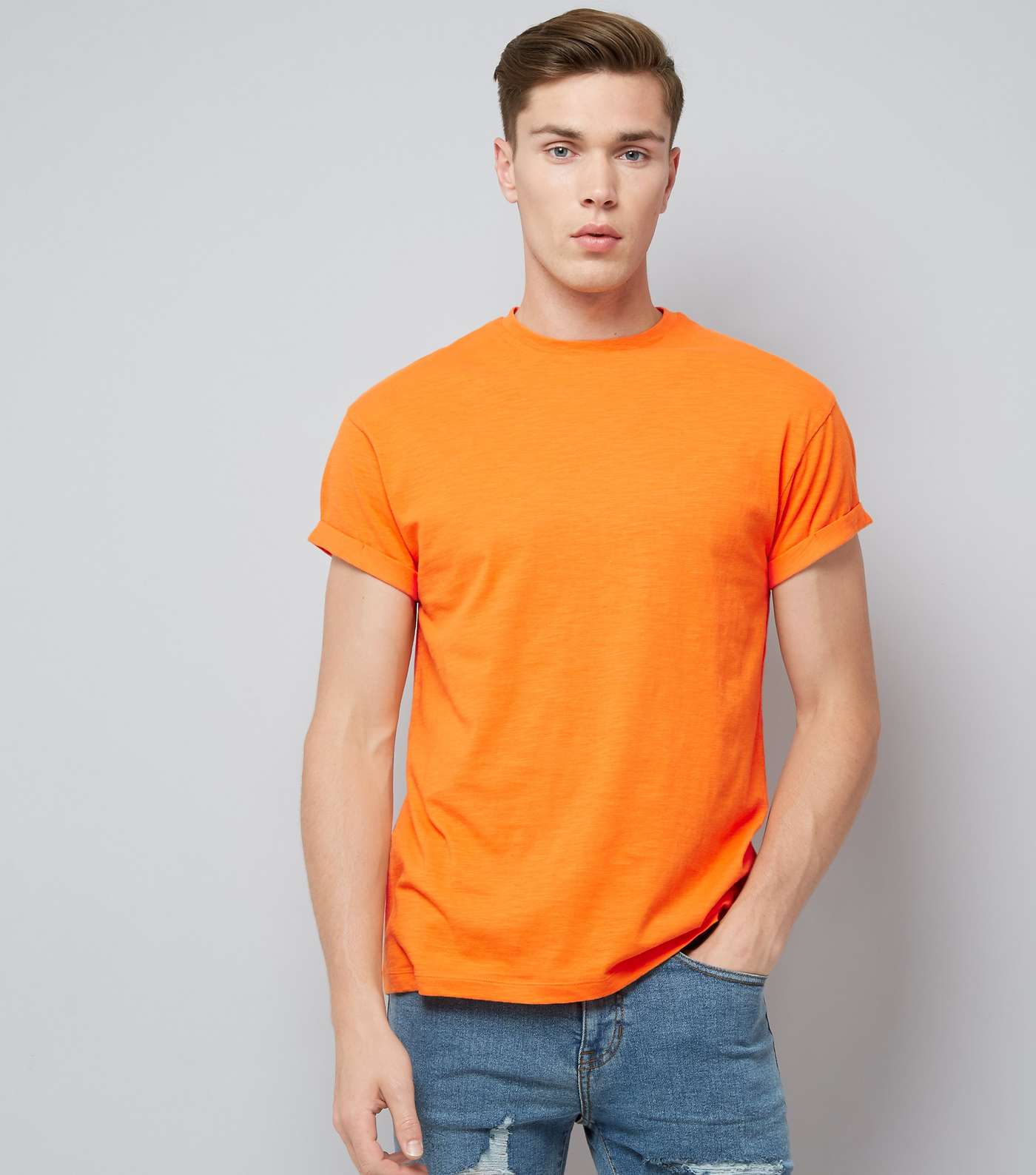 Orange Cotton Rolled Sleeve T-Shirt