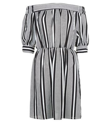 Black Stripe Bardot Neck Dress New Look