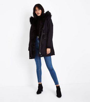 new look faux fur hood parka