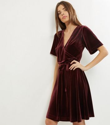 burgundy velvet wrap dress