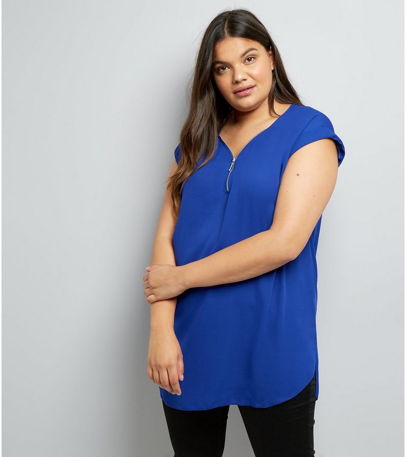 New Look Curves Bright Blue Zip Front Tunic at £12.59 | love the brands