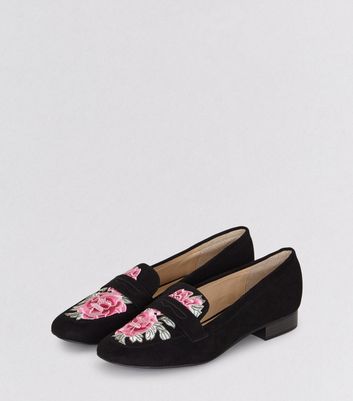 black floral loafers