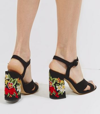 Black Suedette Floral Embroidered 