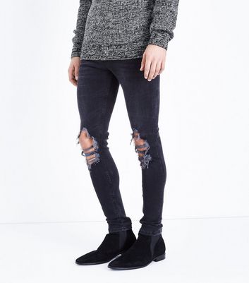 black skinny stretch ripped jeans mens