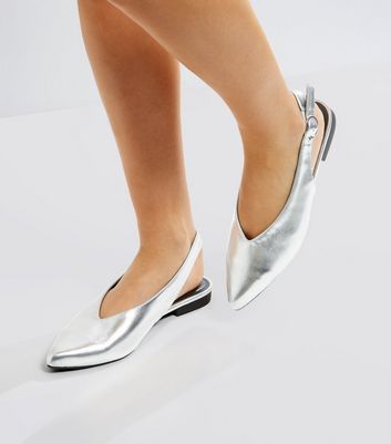 silver flat slingback shoes