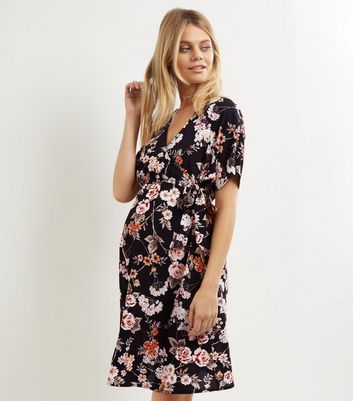 black floral dress new look