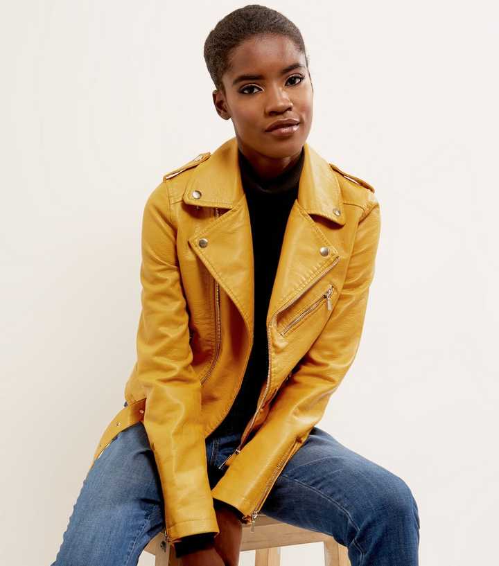 Mustard Yellow Leather Biker Jacket Plus Size