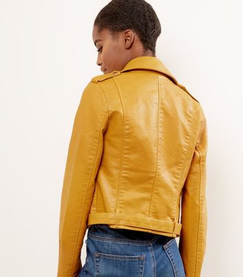 Yellow leather jacket on sale womens