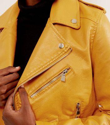 Mustard leather jacket new deals look