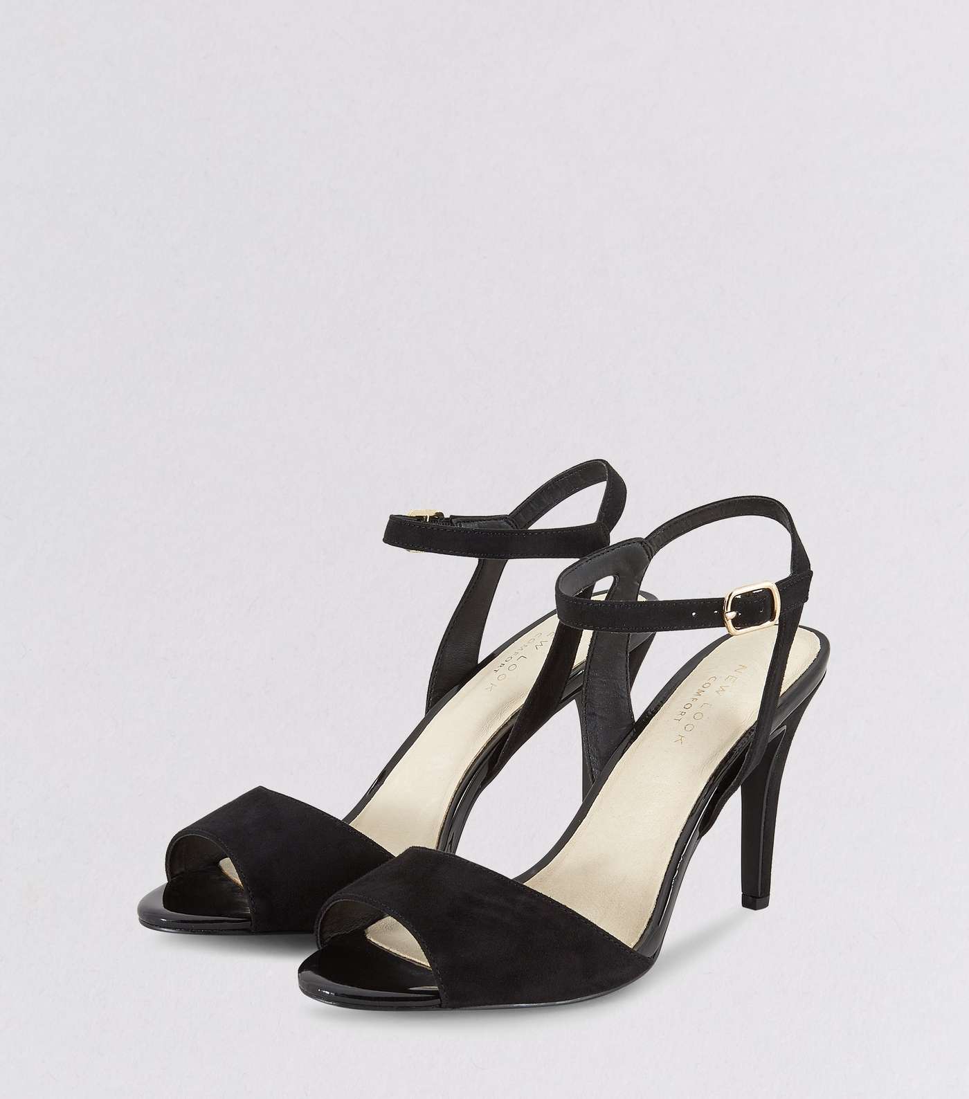 Black Comfort Suedette Ankle Strap Heels Image 3