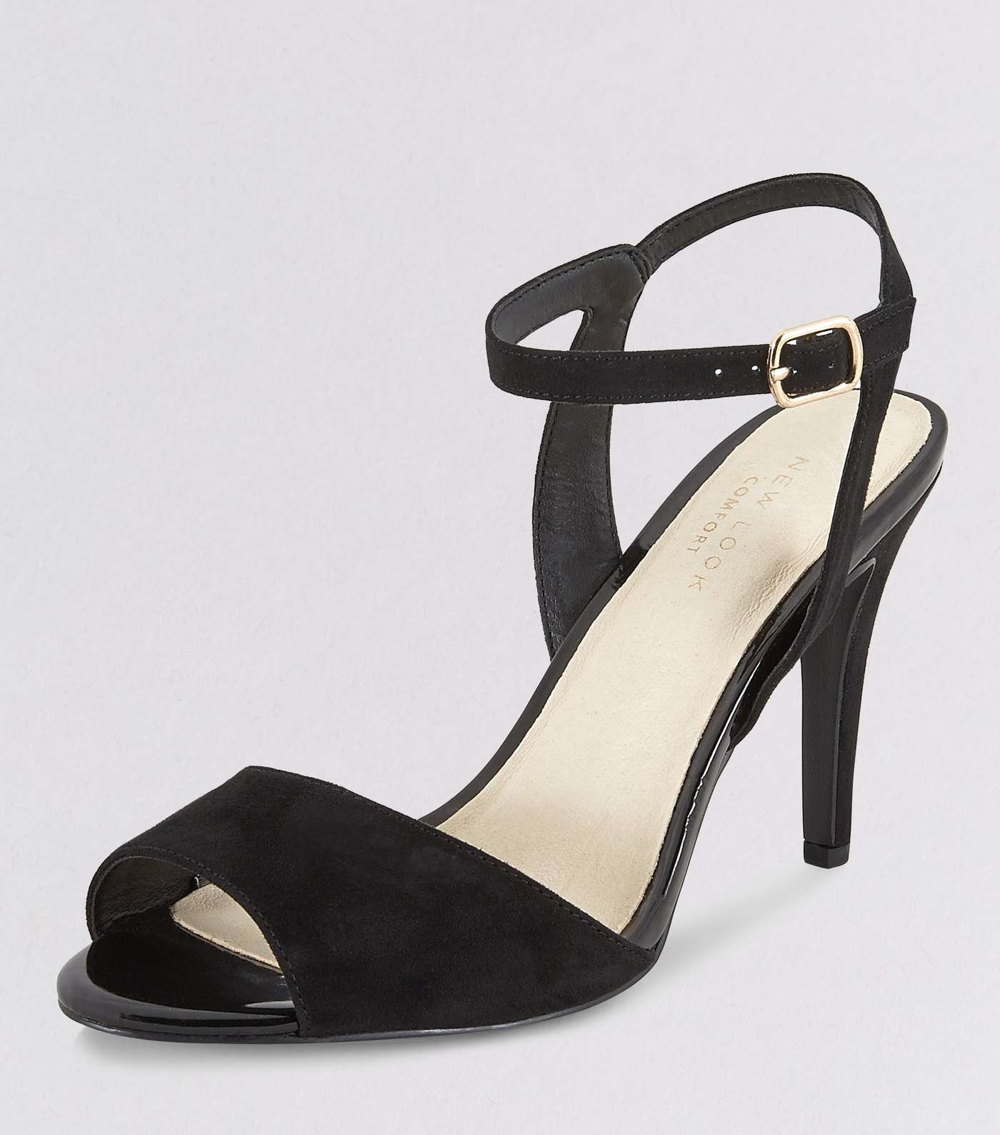 Black Comfort Suedette Ankle Strap Heels Image 5