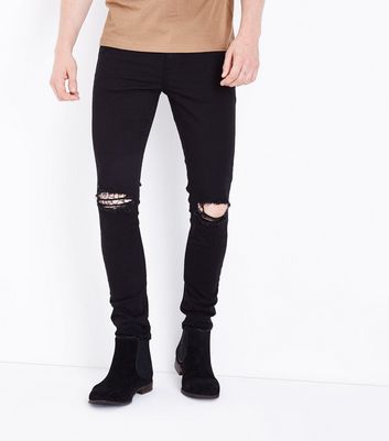 mens knee ripped jeans black