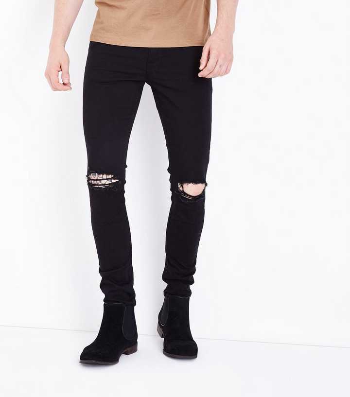 Mening elasticitet Blå Black Ripped Knee Stretch Skinny Jeans | New Look