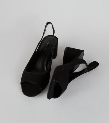 black open toe slingback heels