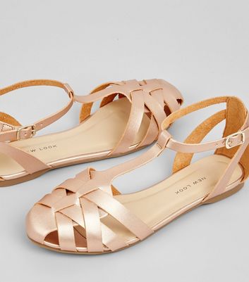 Rose Gold Metallic Cage Strap Sandals New Look