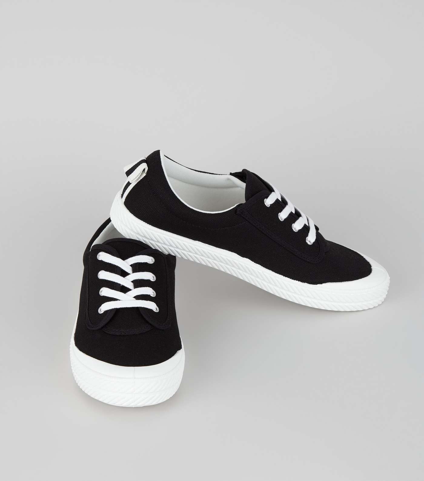 Black Textured Contrast Sole Trainers Image 4