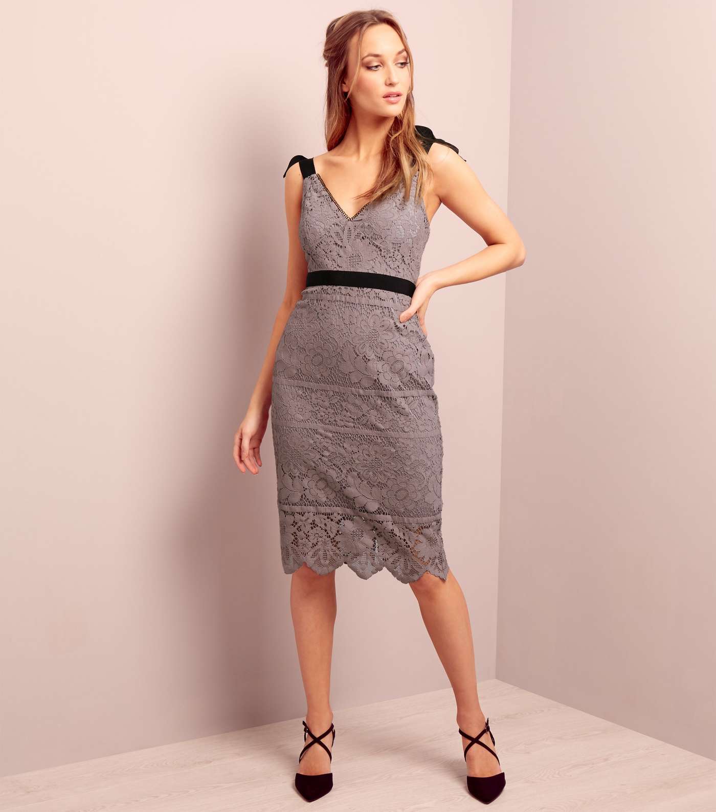Mink Premium Lace Tie Strap Trim Dress  Image 2