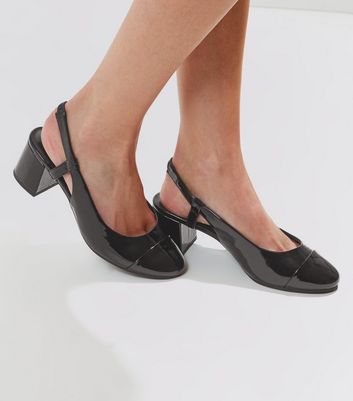 Black Patent Slingback Mini Block Heels 