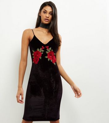 floral embroidered black dress