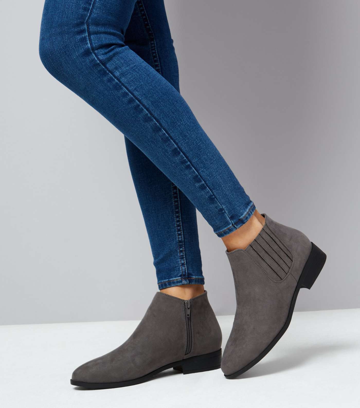 Wide Fit Grey Suedette Chelsea Boots Image 3