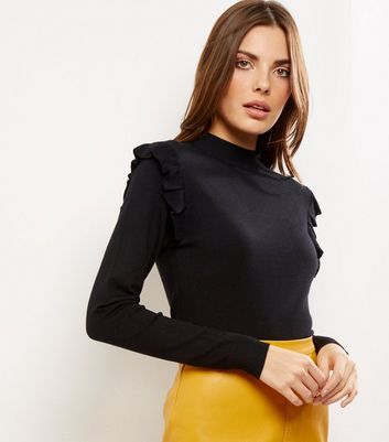 black frill neck jumper