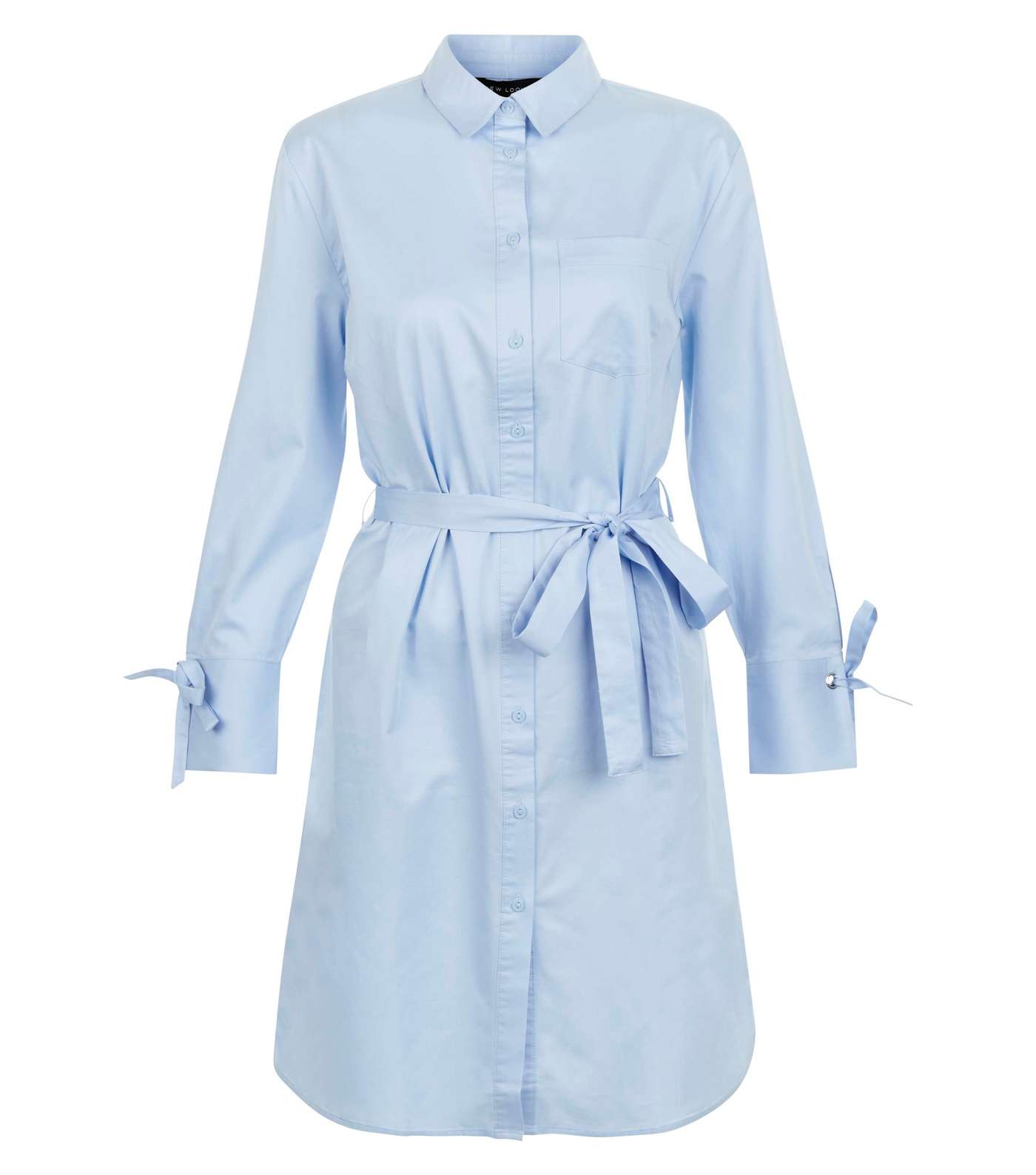 Pale Blue Tie Sleeve Tie Waist Shirt Dress  Image 4