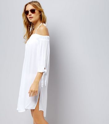 white bardot beach dress