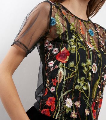 sheer black floral top