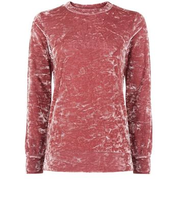 Shell Pink Velvet Long Sleeve Crew Neck Pyjama Top New Look