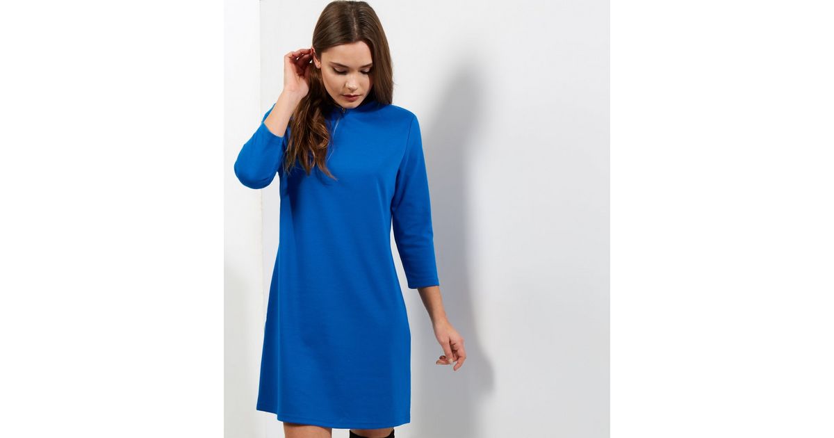 Blue 3/4 Sleeve Tunic Dress | New Look