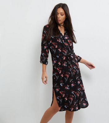 black floral shirt dress