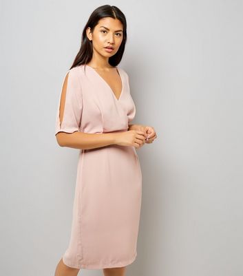 Mid Pink Wrap Front 1/2 Sleeve Midi Dress New Look