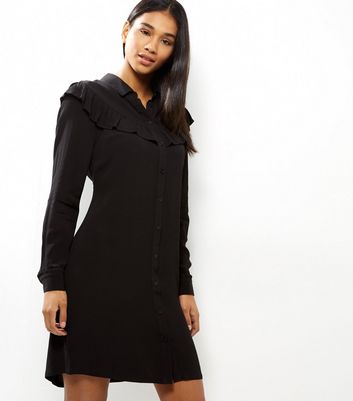 black frill shirt dress