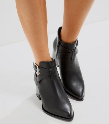 Black Cut Out Buckle Side Ankle Boots 