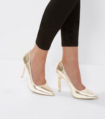 Gold Metallic Pointed Court Shoes | New 